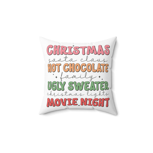 Christmas Movie Night Spun Polyester Square Pillow 14"x14"