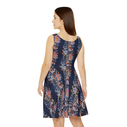 Navy Floral Stripe - Women's Skater Tank Dress (AOP)