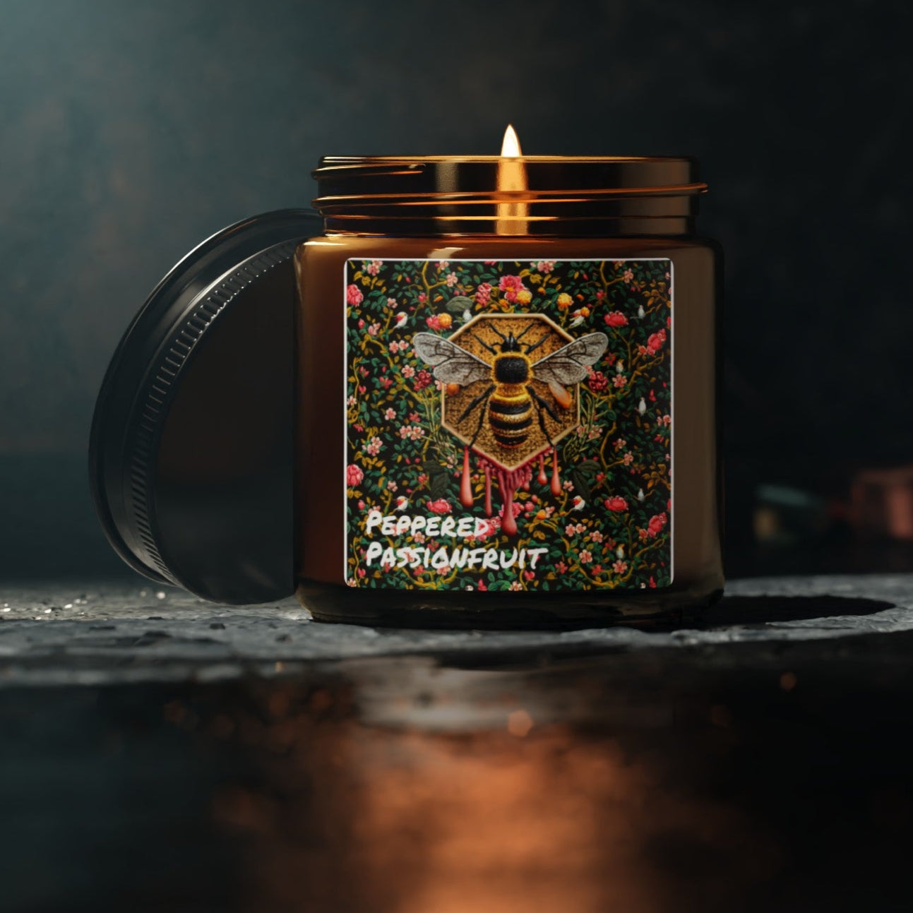 Bee Sweet Scented Soy 4oz. Candle Amber Jar - Peppered Passionfruit