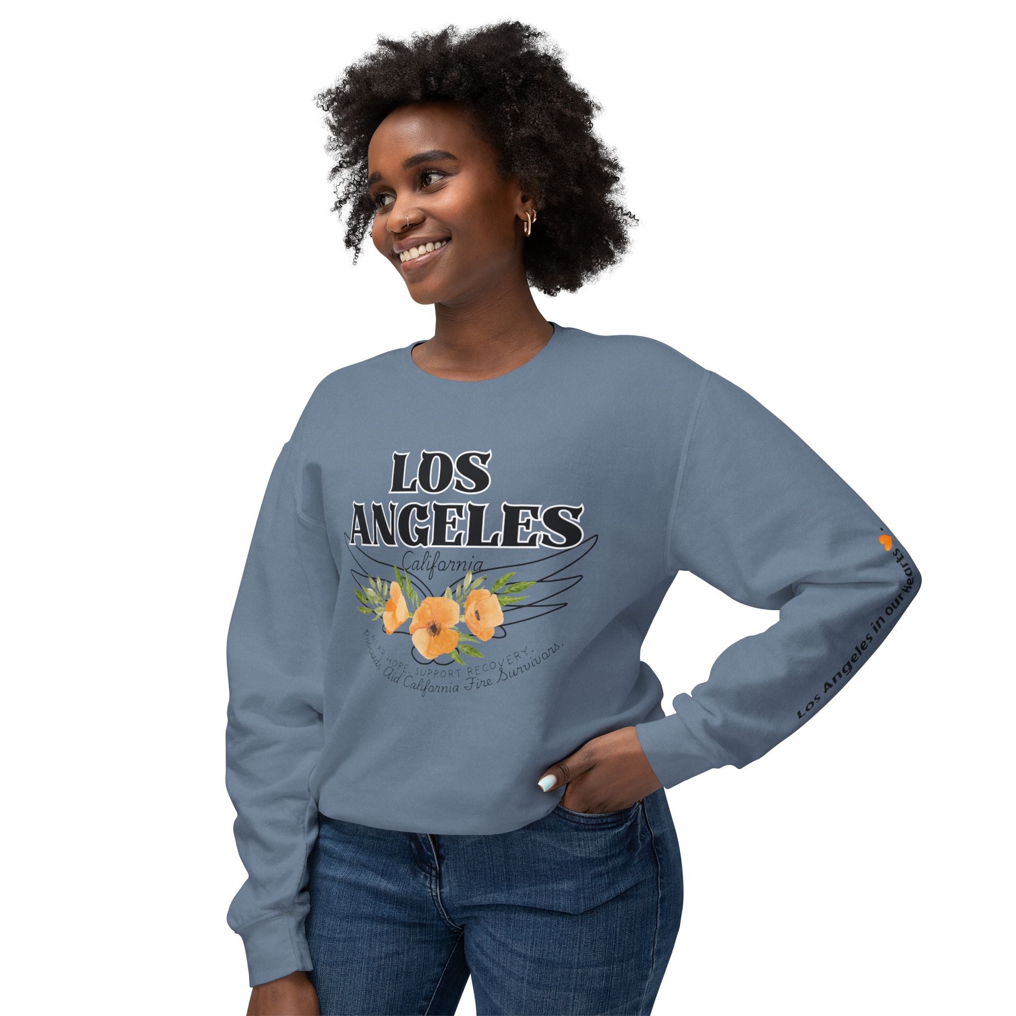 Fundraiser:  Los Angeles Unisex Lightweight Crewneck Sweatshirt - California Floral Design