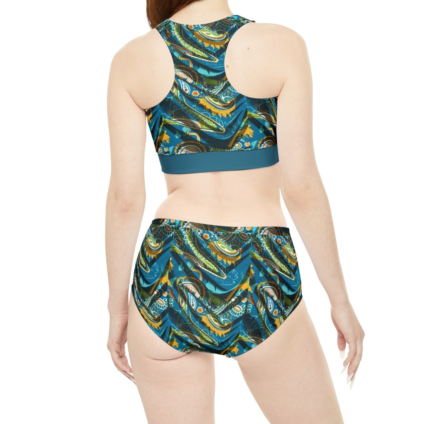 Paisley Teal Sporty Bikini Set (AOP)