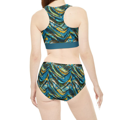 Paisley Teal Sporty Bikini Set (AOP)