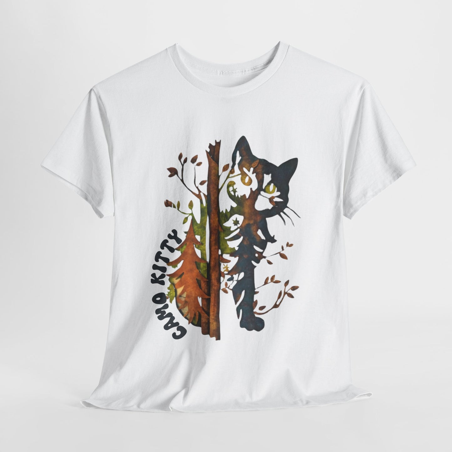 Camo Shy Kitty -Unisex Heavy Cotton Tee