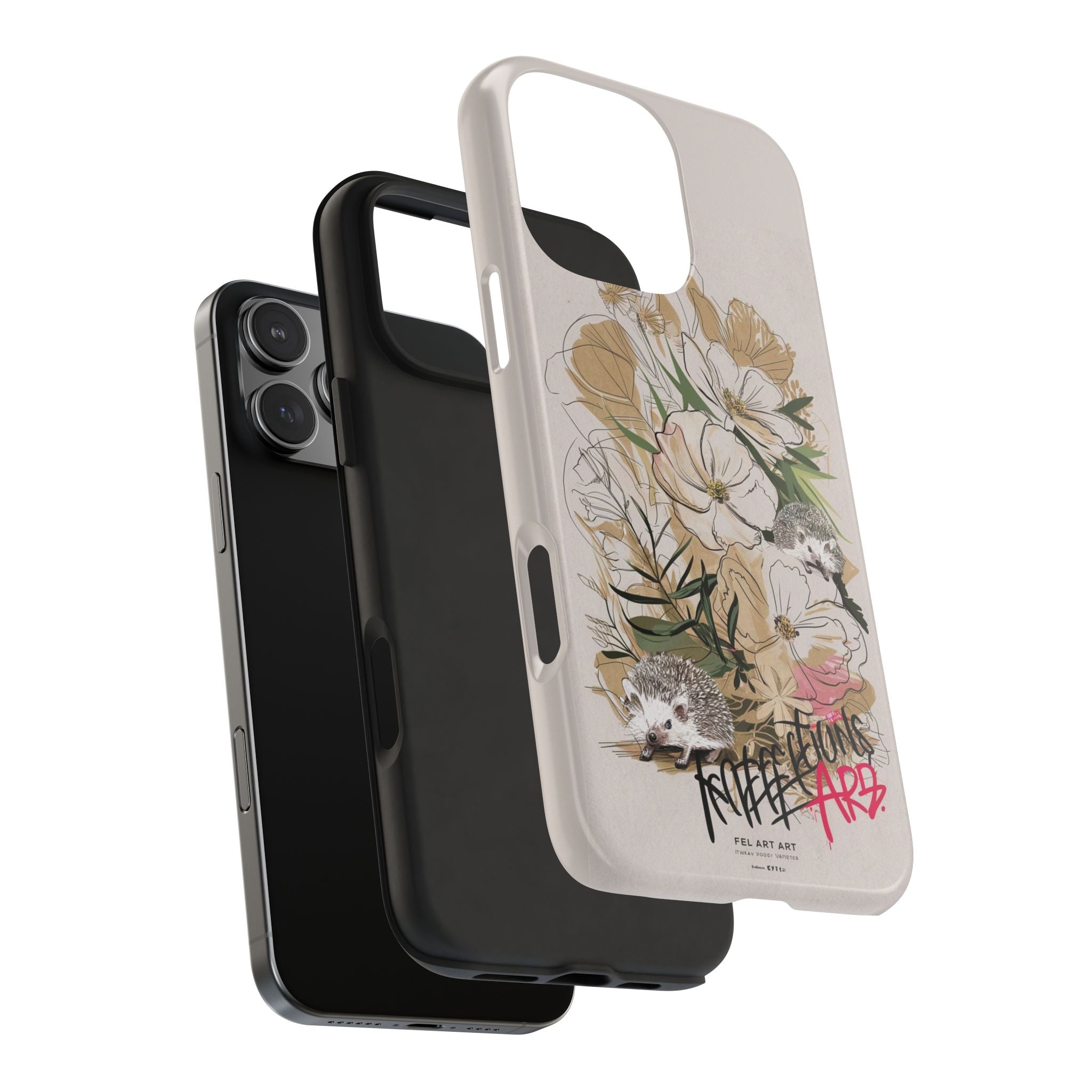 Hedgehog Garden Grafitti - Tough Case for iPhone 14, 15, 16 - Spruced Roost