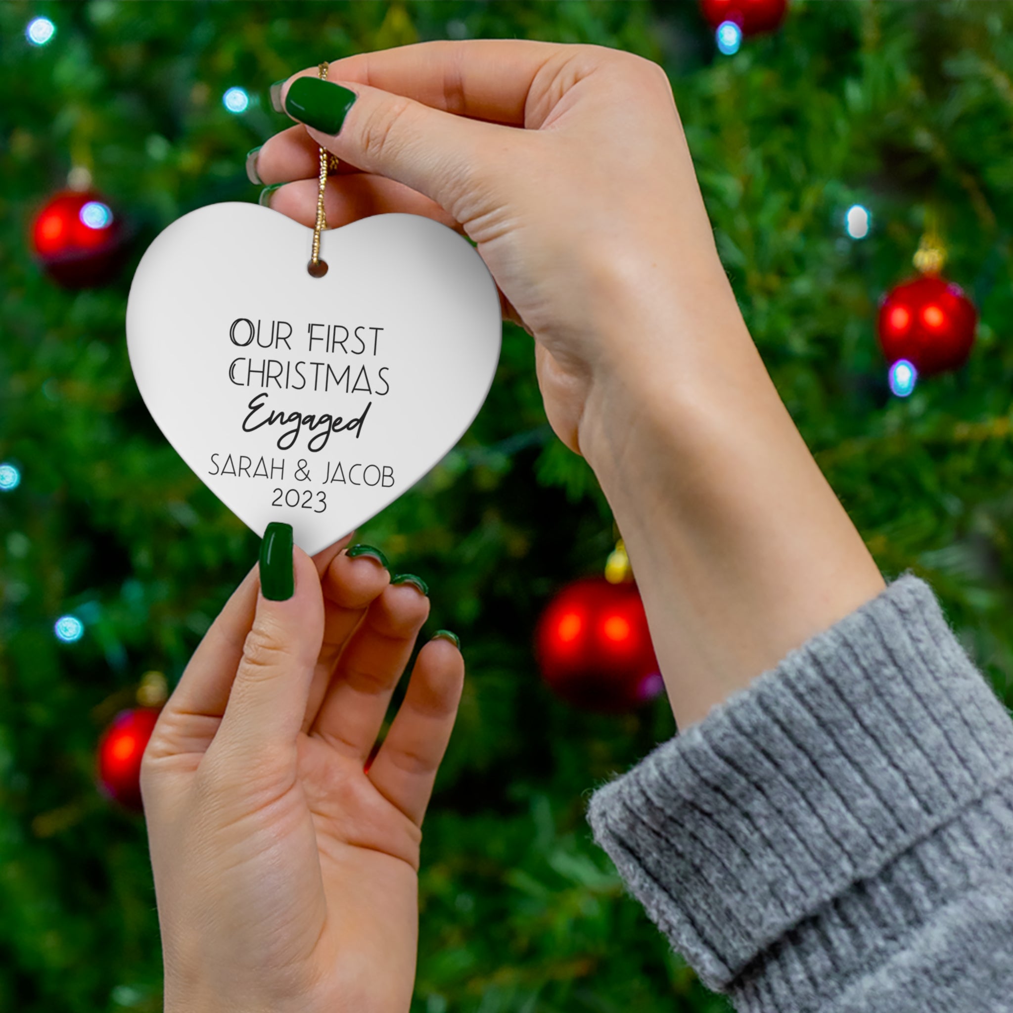 Simple First Engaged Christmas - Ceramic Ornament, 4 Shapes