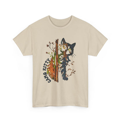 Camo Shy Kitty -Unisex Heavy Cotton Tee