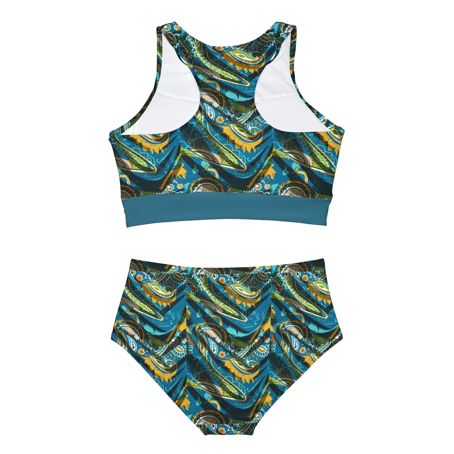 Paisley Teal Sporty Bikini Set (AOP)