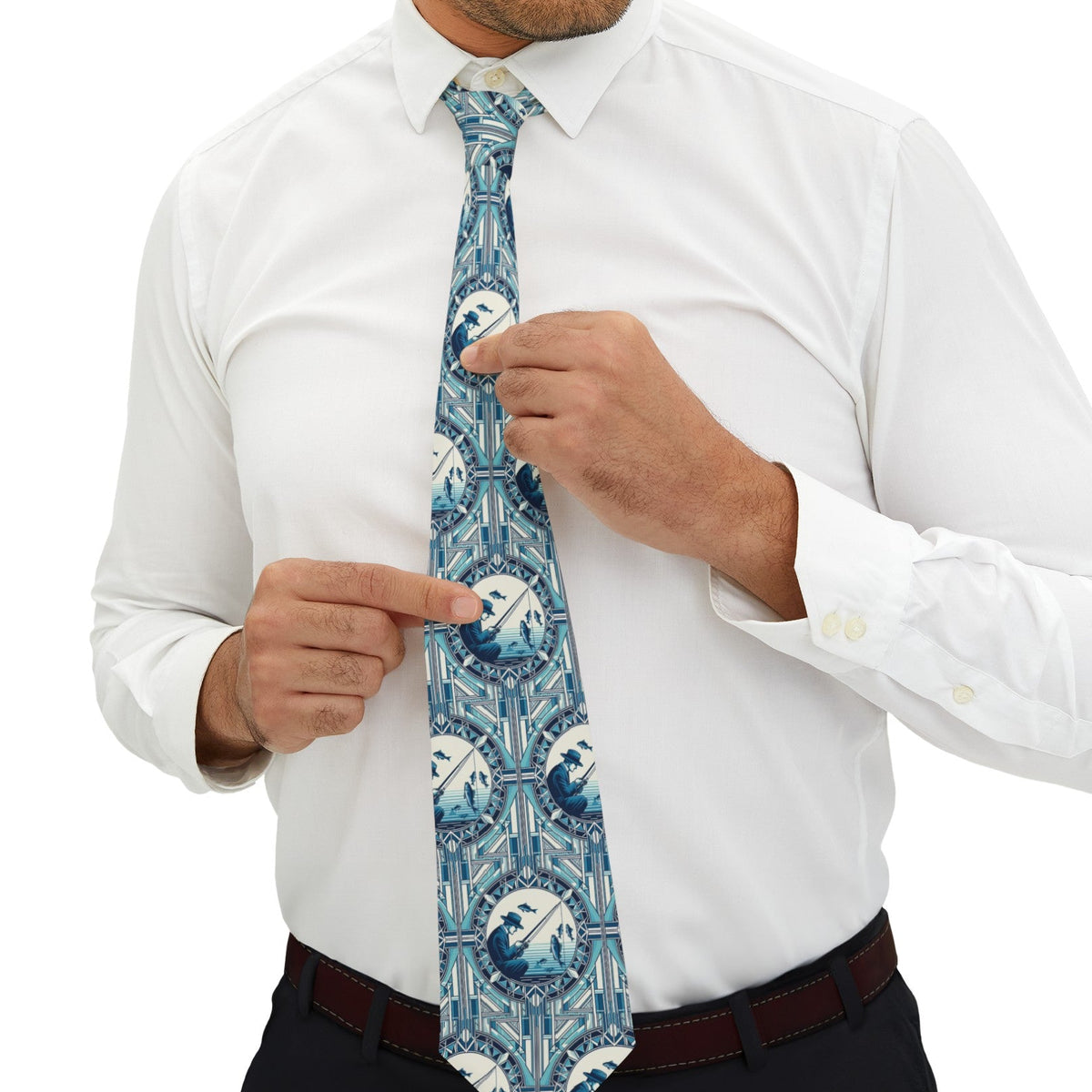 Art Deco Fisherman Printed Necktie