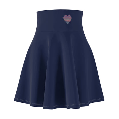 Up-Hearted Navy Blue Women's Skater Skirt (AOP)