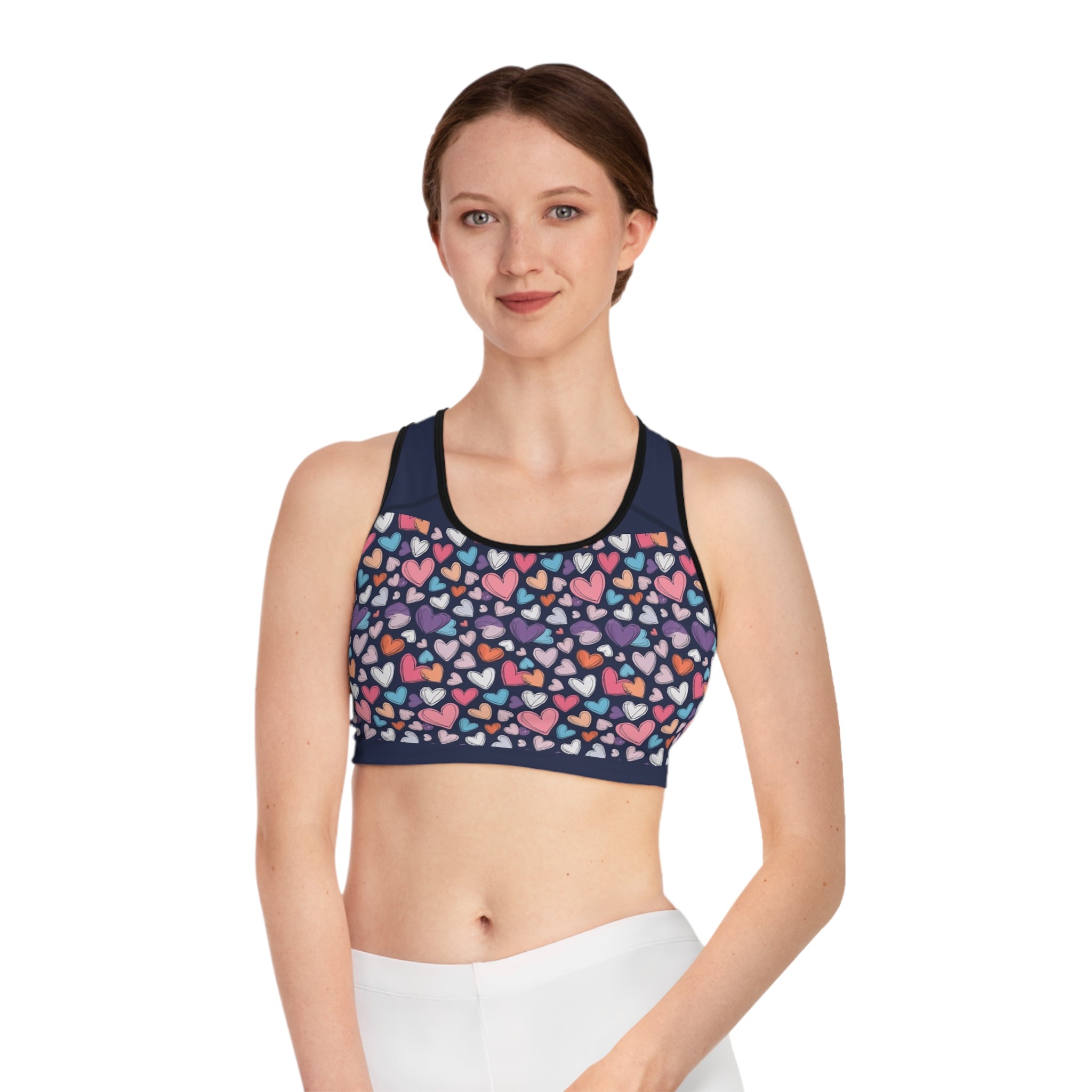 Up-Hearted back Navy Sports Bra (AOP)