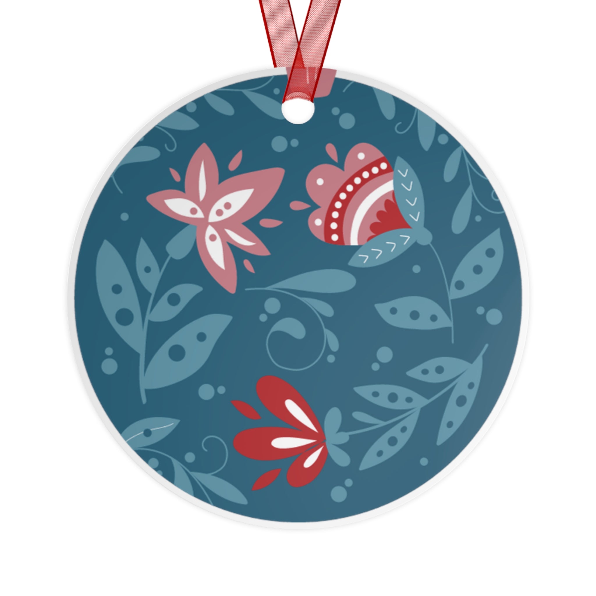 Scand Floral Blue - Metal Ornaments