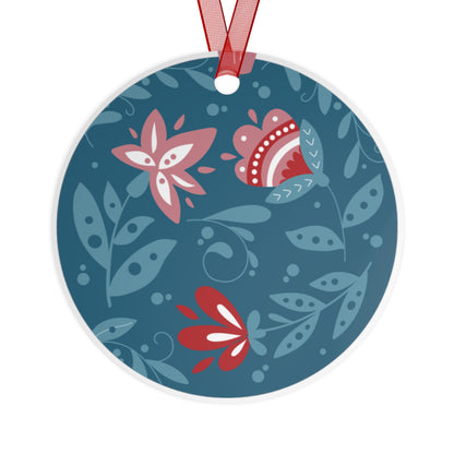 Scand Floral Blue - Metal Ornaments