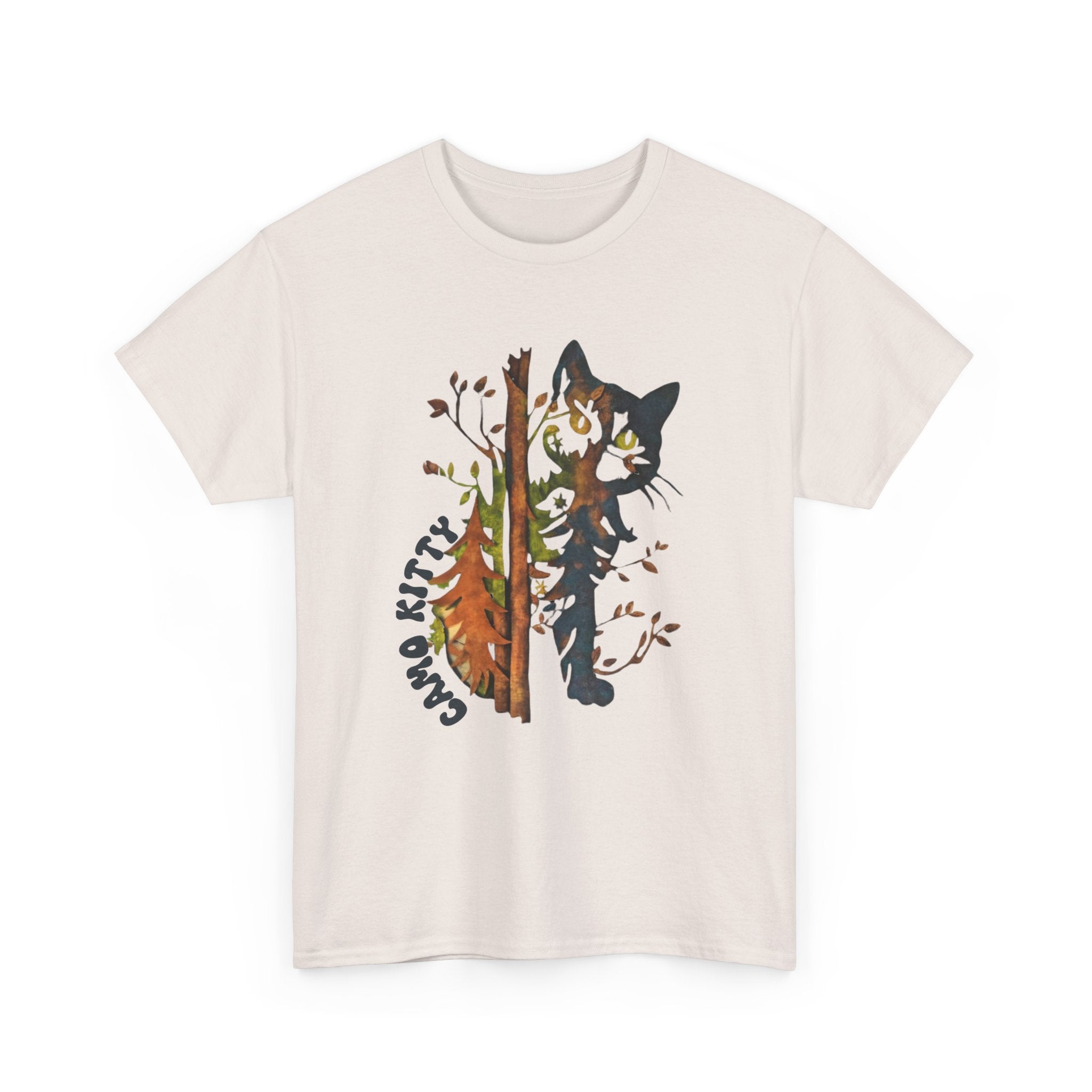 Camo Shy Kitty - Unisex Heavy Cotton Tee - Spruced Roost
