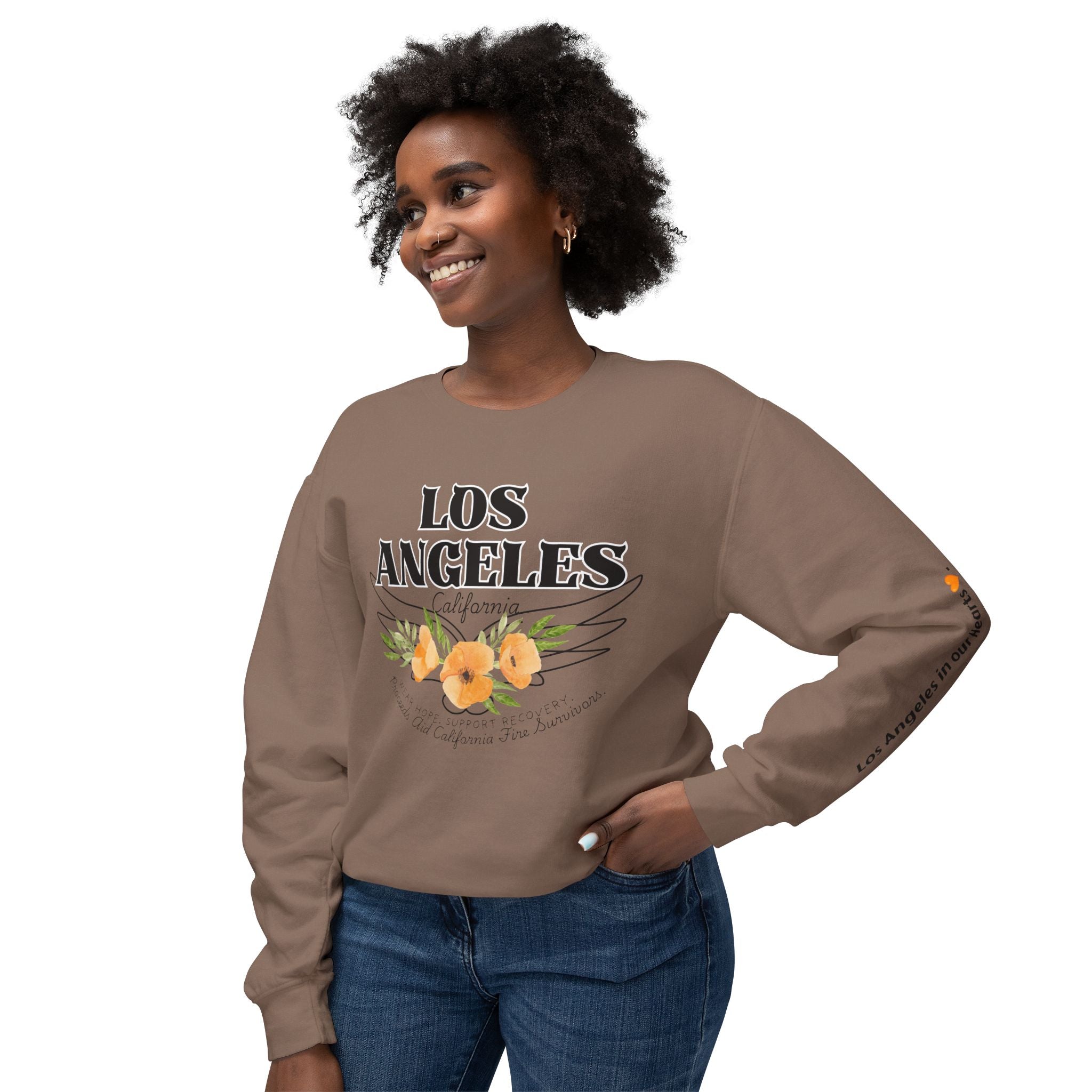 Fundraiser:  Los Angeles Unisex Lightweight Crewneck Sweatshirt - California Floral Design