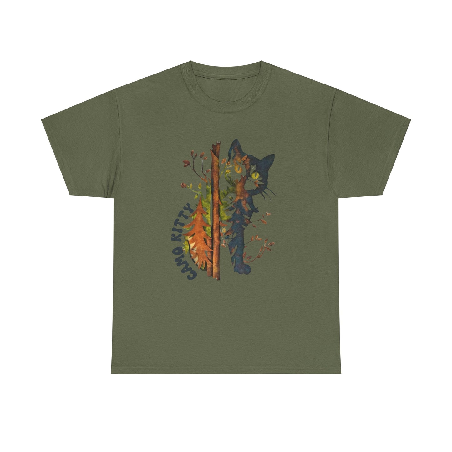 Camo Shy Kitty -Unisex Heavy Cotton Tee