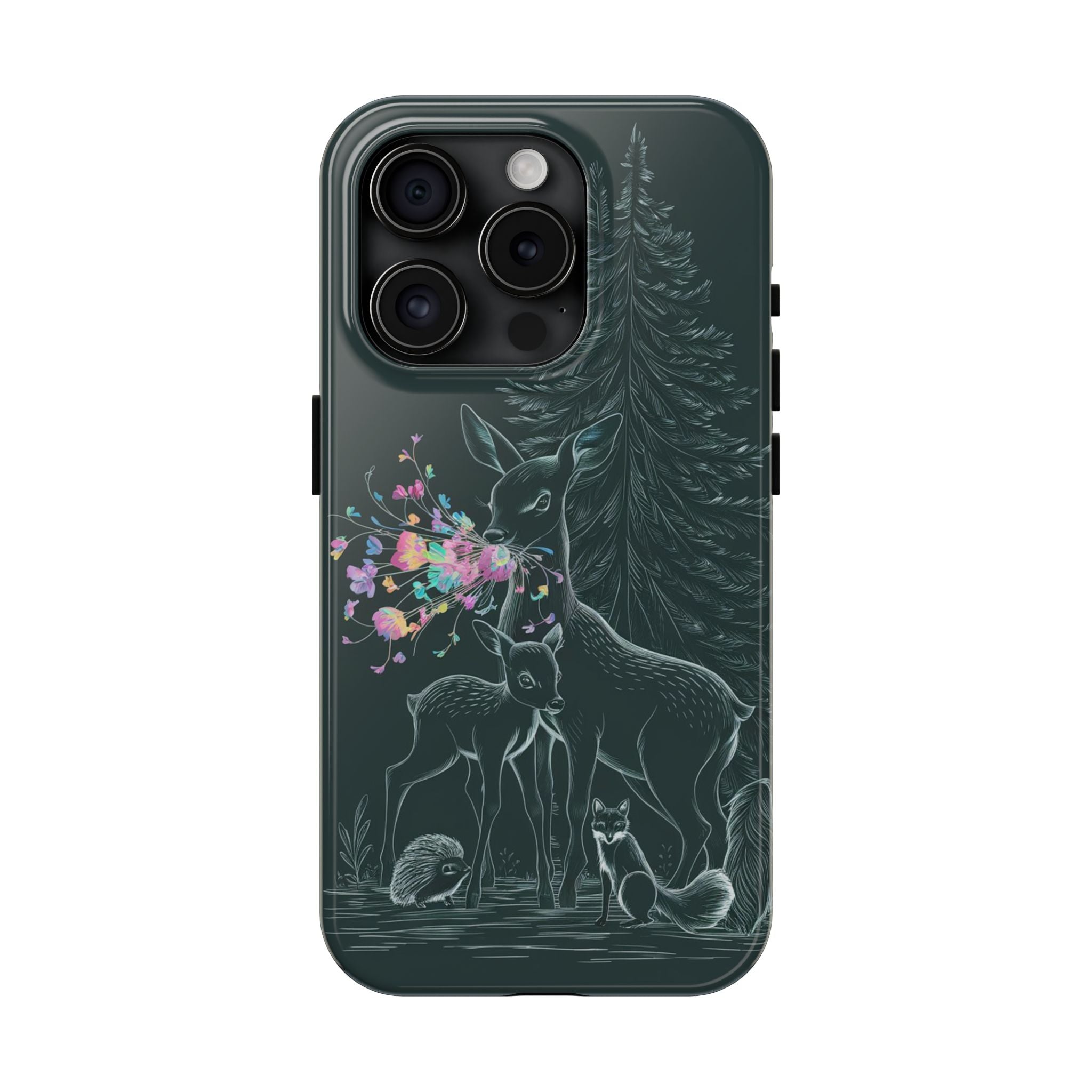 Floral Fawn and Mom - Tough Case for iPhone 14, 15, 16 - Spruced Roost