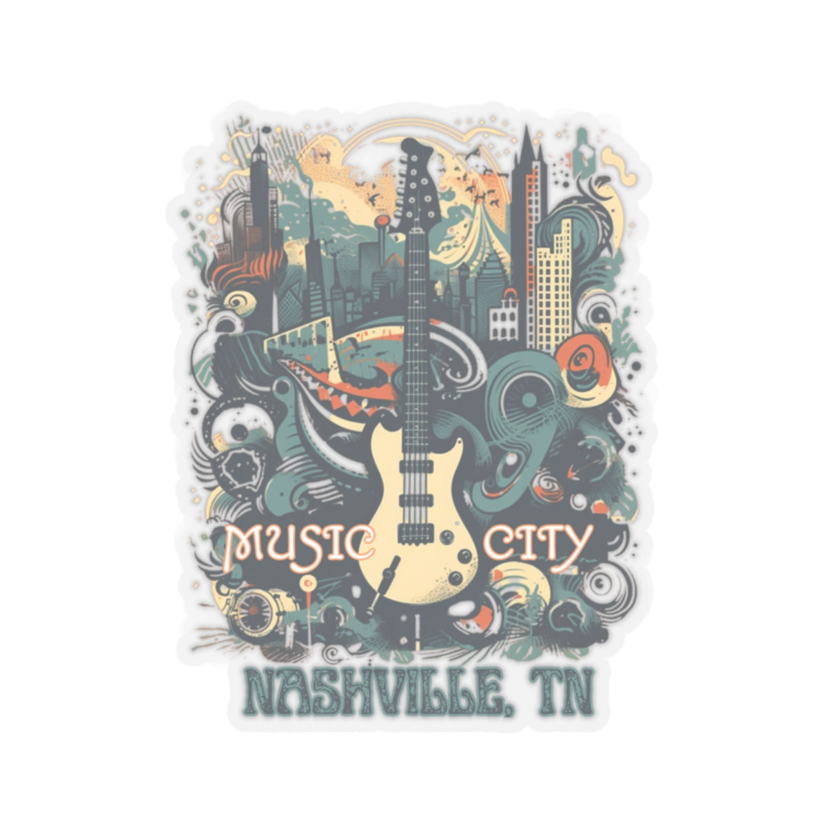 Nashville, Tennessee Music City Kiss-Cut Stickers