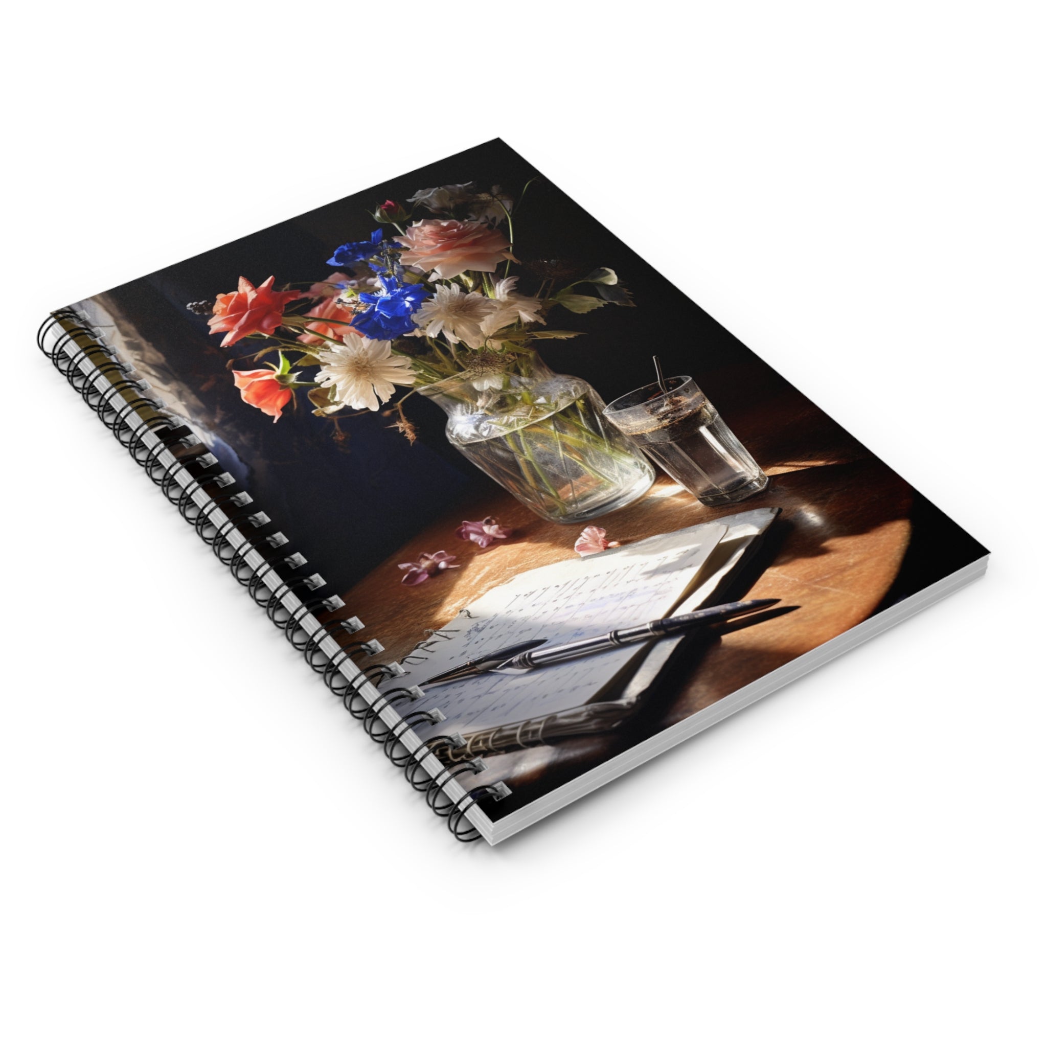 Vase of Water and Flowers - Spiral Notebook - Ruled Line - Spruced Roost