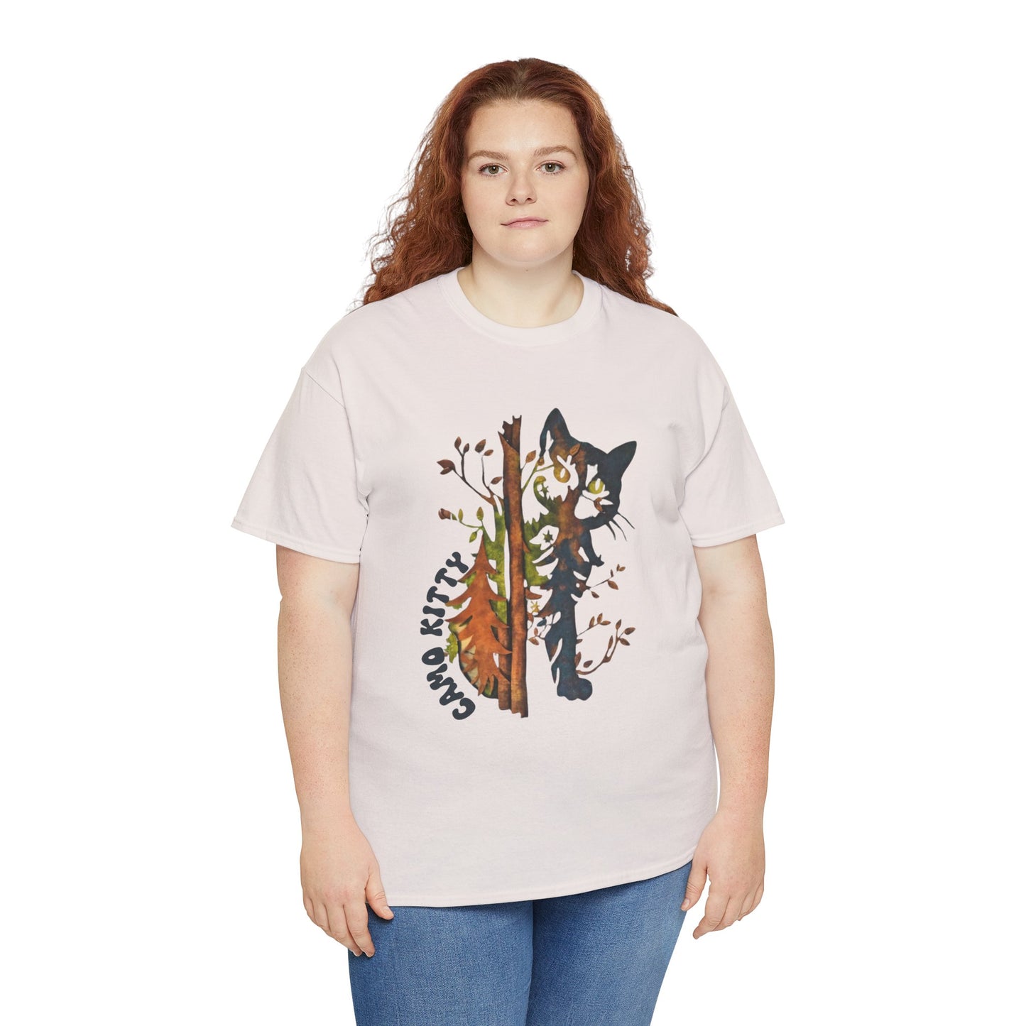 Camo Shy Kitty -Unisex Heavy Cotton Tee