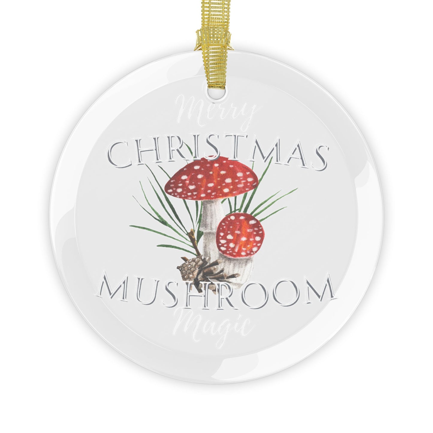 Merry Christmas Mushroom Magic Glass Ornaments