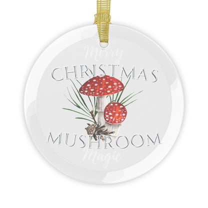 Merry Christmas Mushroom Magic Glass Ornaments