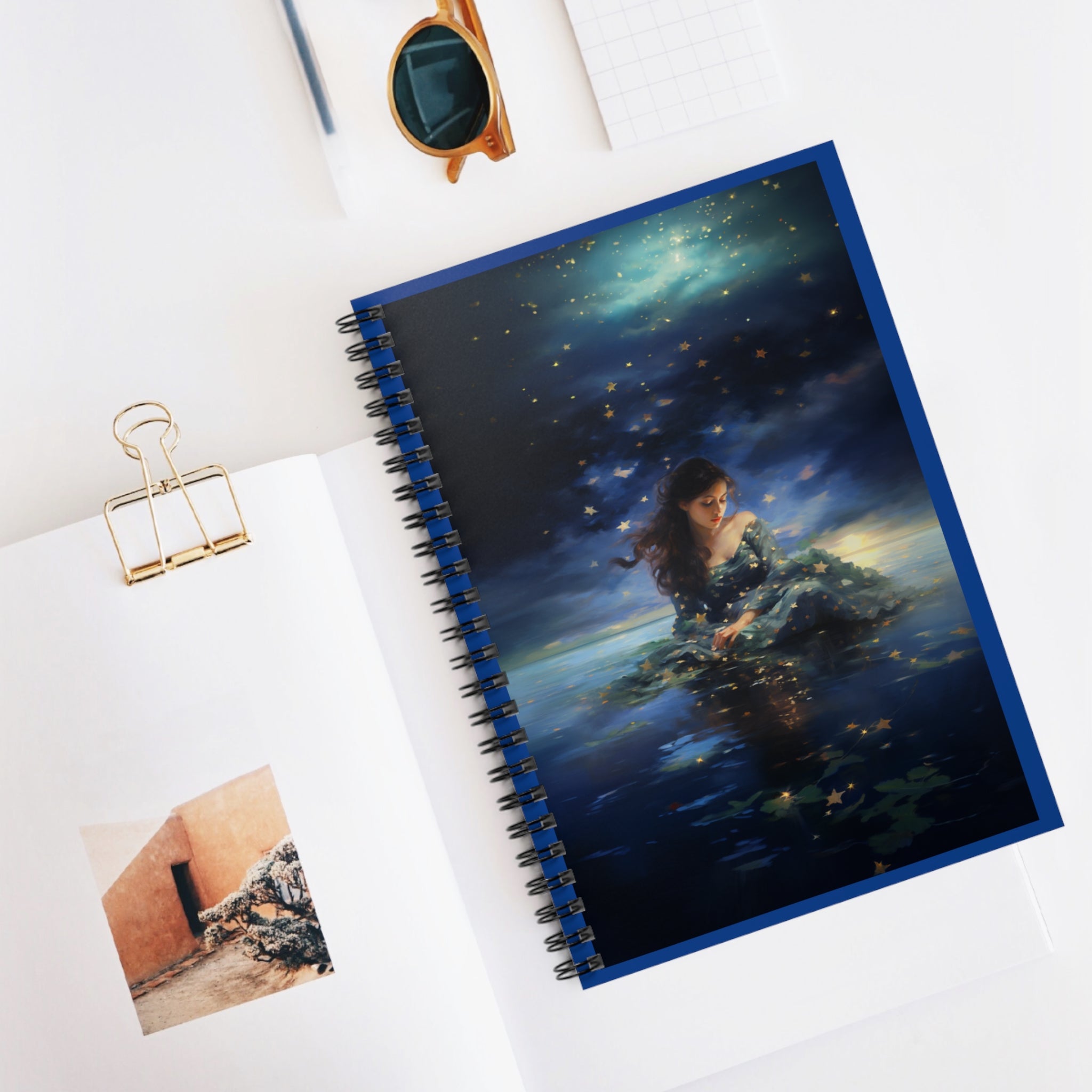 Starry Skies and Water Reflections - Spiral Notebook - Ruled Line - Spruced Roost