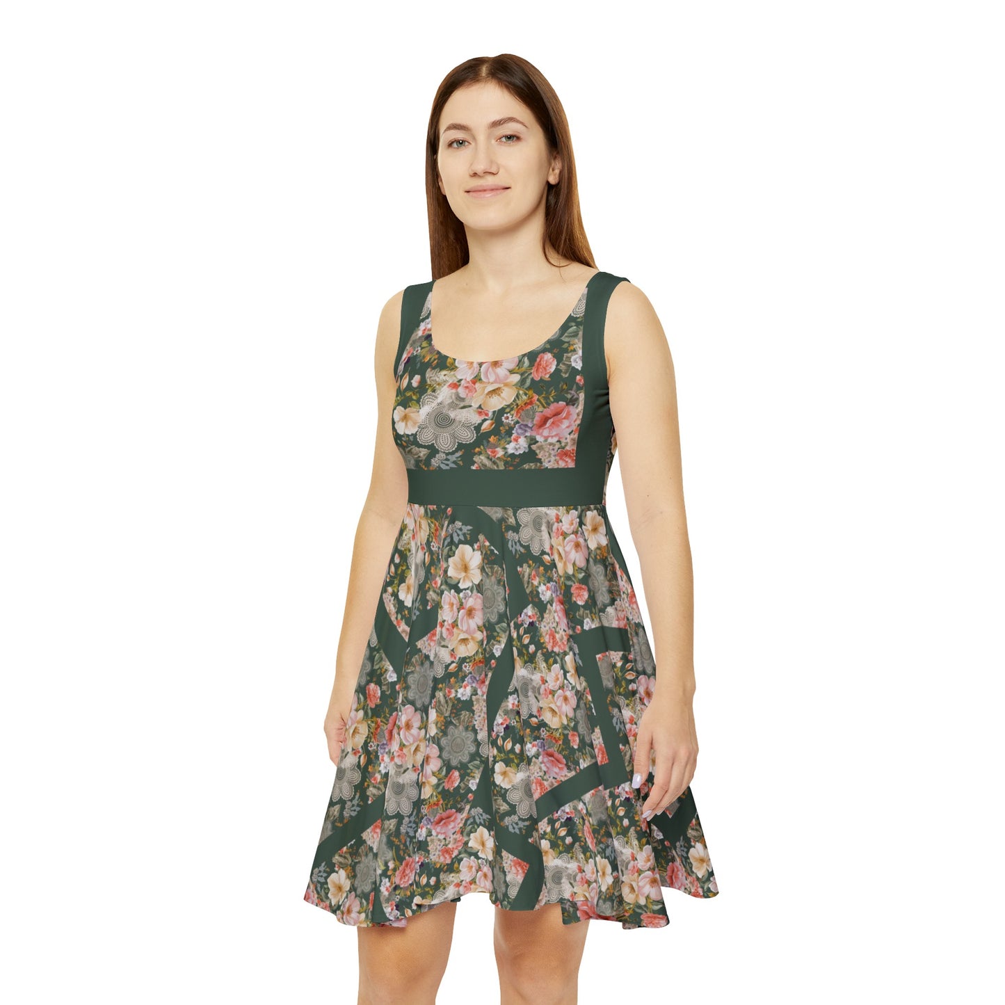 Lace and flowers Women's Skater Tank Dress (AOP)