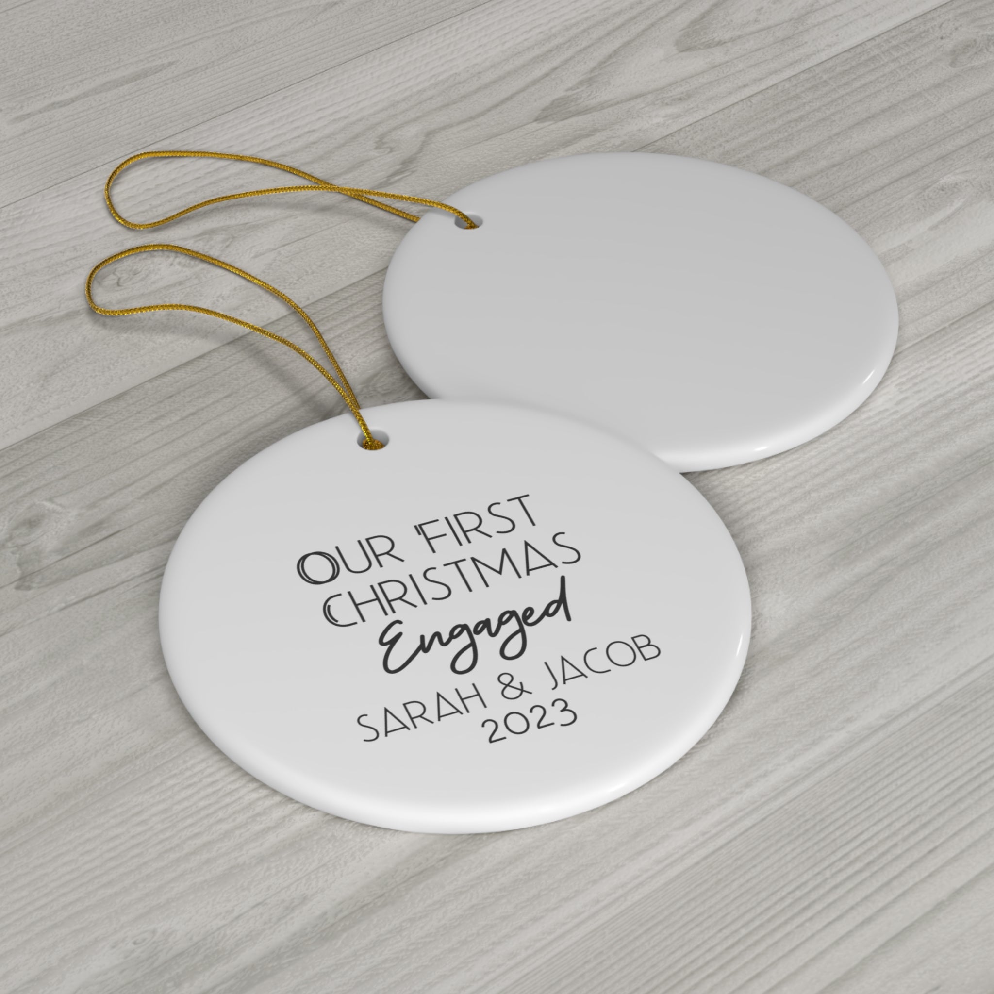 Simple First Engaged Christmas - Ceramic Ornament, 4 Shapes