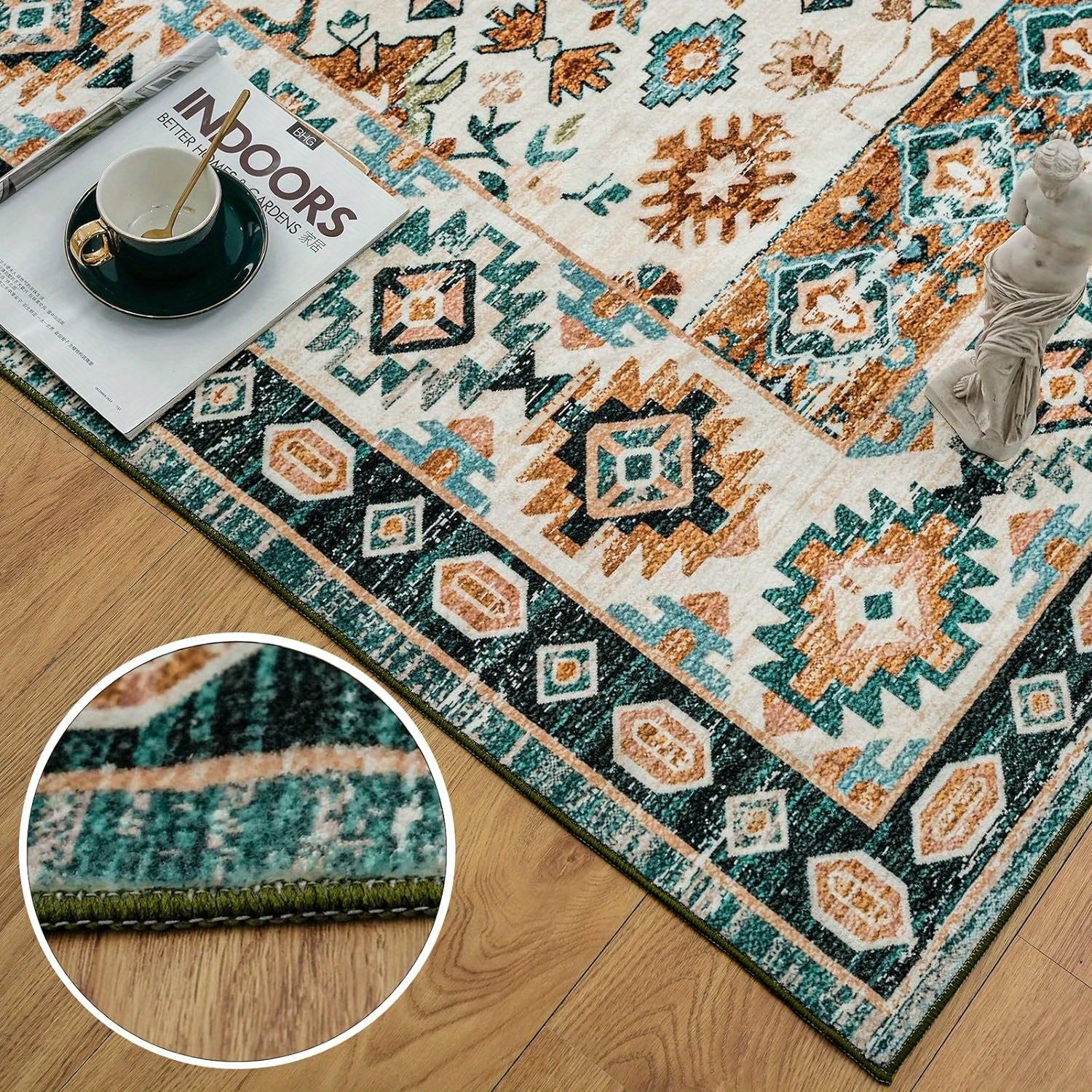 Saigewood Grove - 5 Sizes - Machine Washable, Low-Pile, Vintage Boho Non-Slip Rug