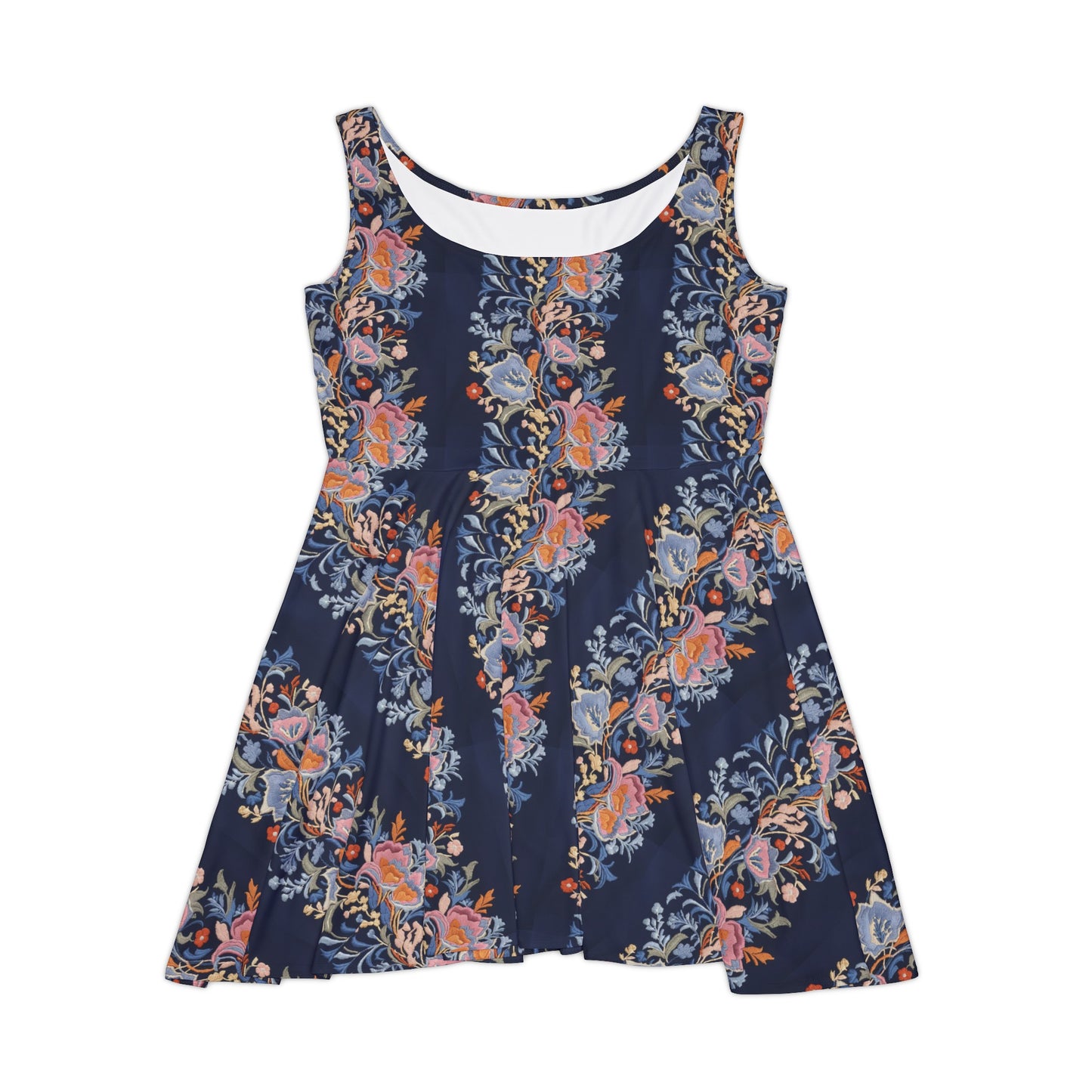 Navy Floral Stripe - Women's Skater Tank Dress (AOP)