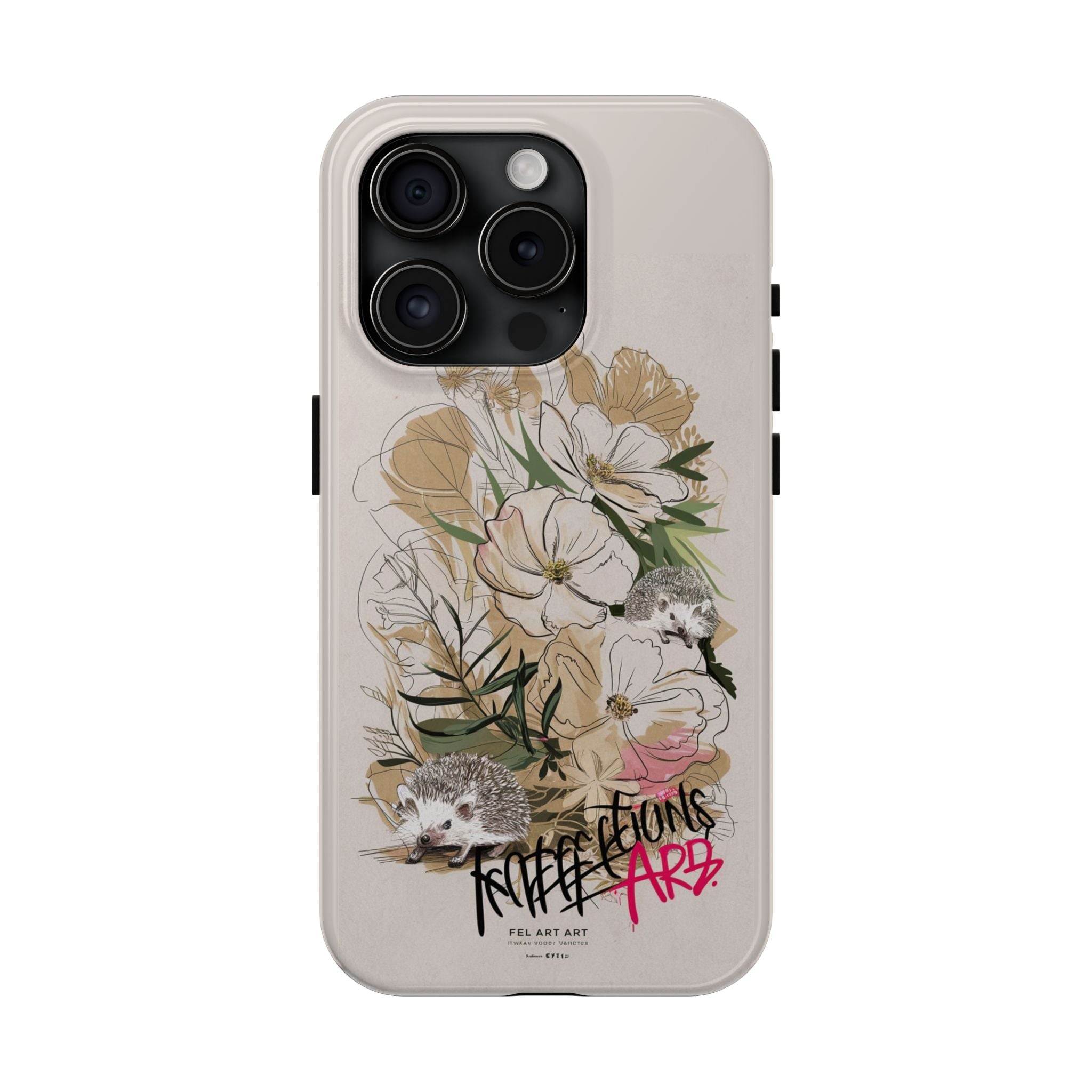 Hedgehog Garden Grafitti - Tough Case for iPhone 14, 15, 16 - Spruced Roost