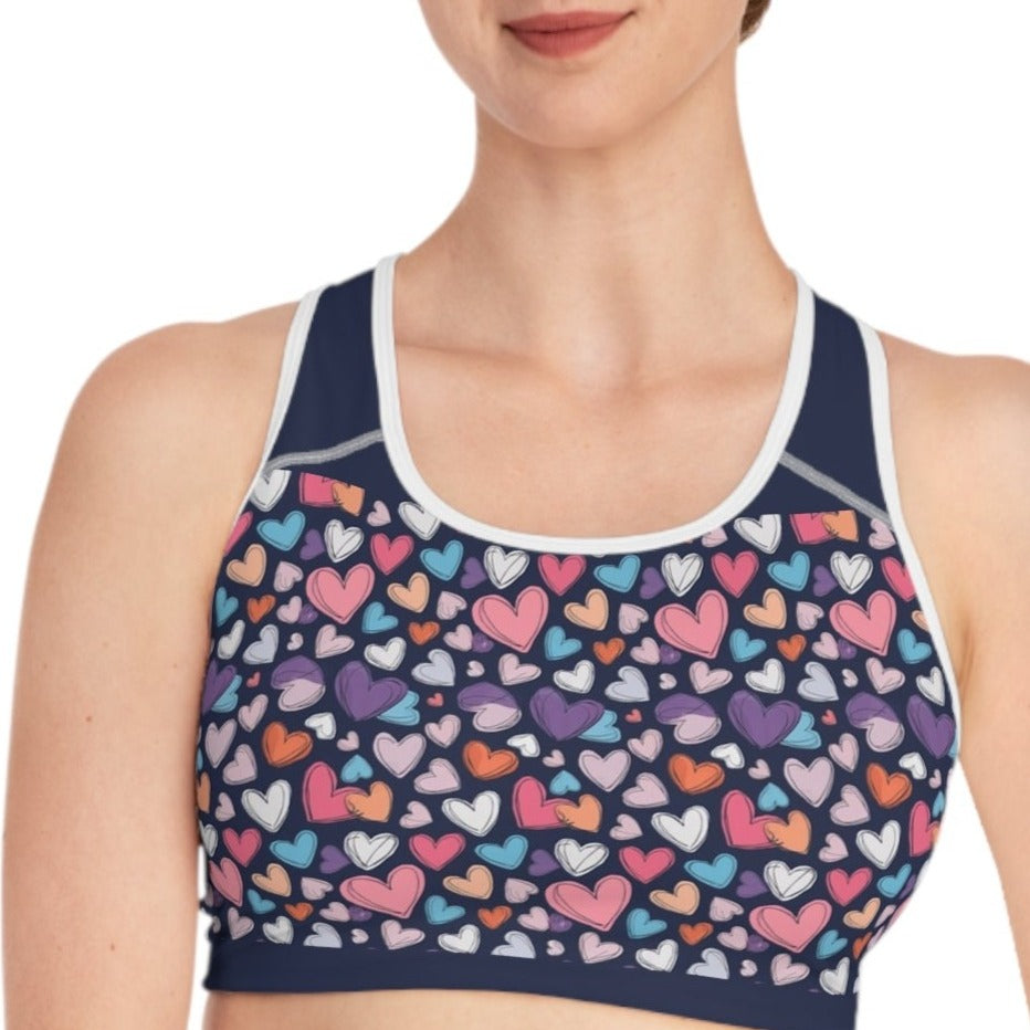 Up-Hearted back Navy Sports Bra (AOP)