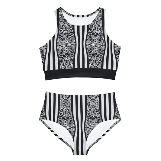 B&W striped Sporty Bikini Set (AOP)