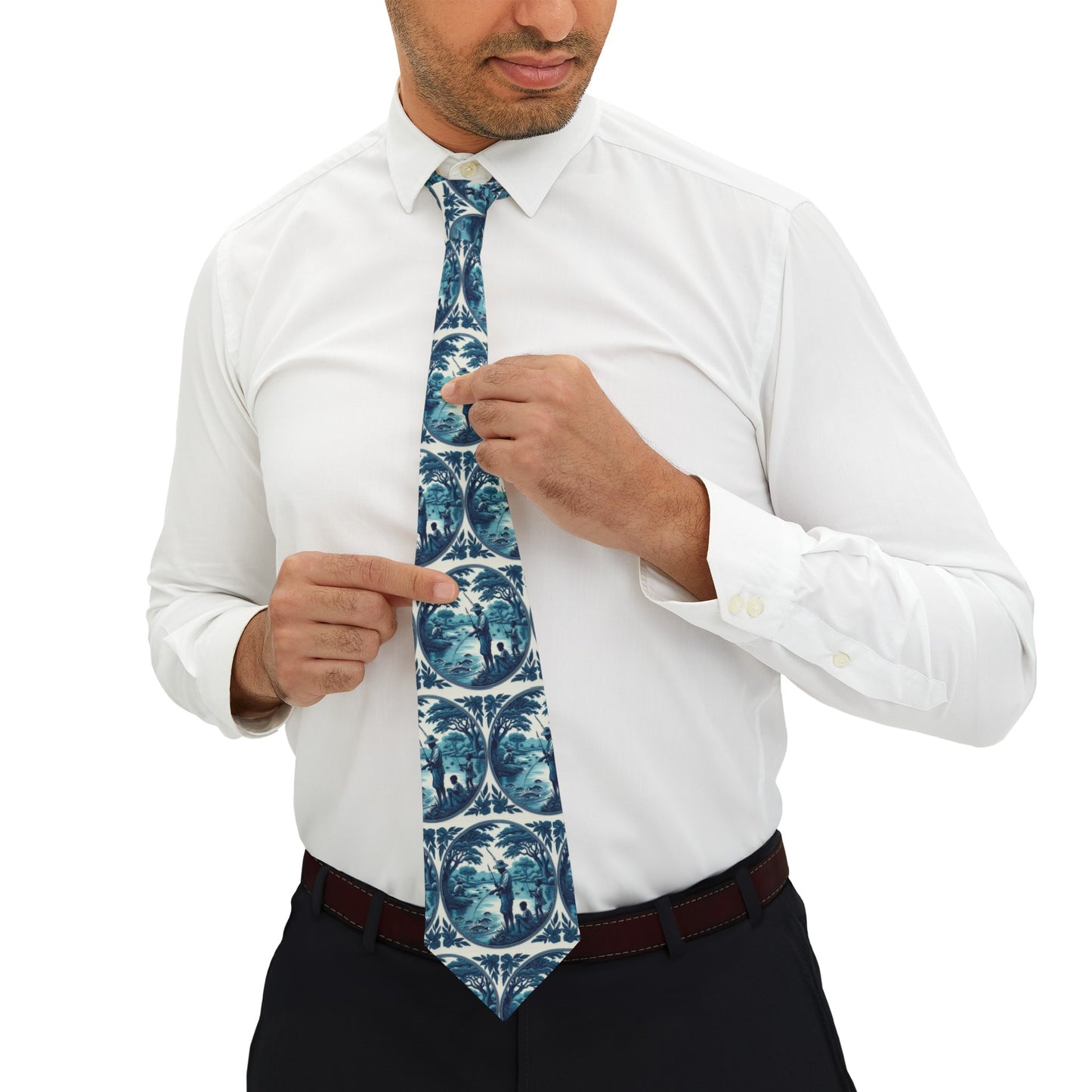 African American Fishing Family Blue Necktie