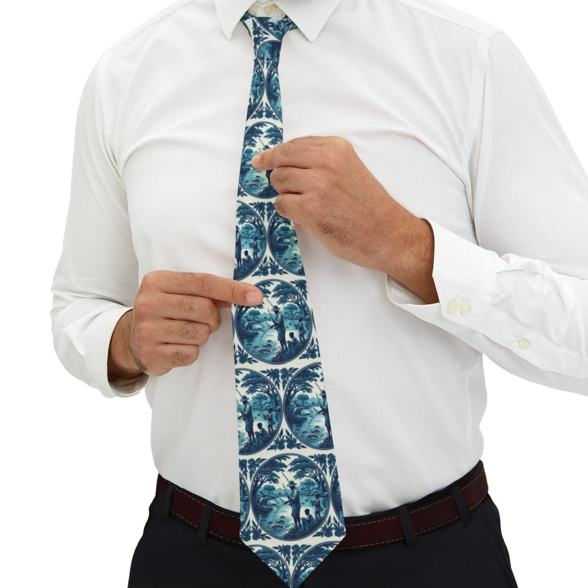 African American Fishing Family Printed Necktie