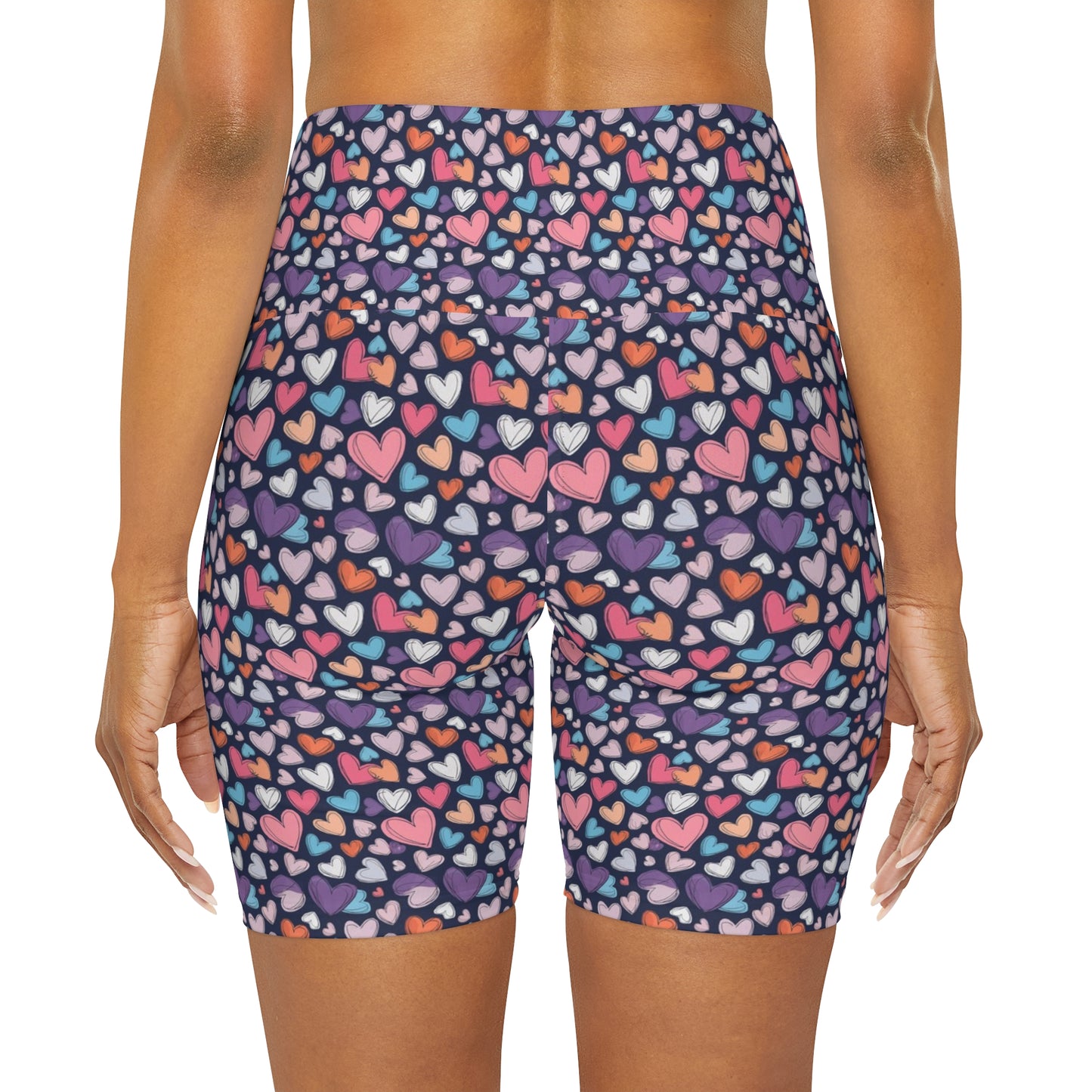 Up-Hearted High Waisted Yoga Shorts (AOP)