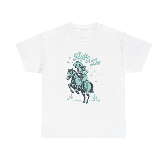 Ride or Die Teal Cowgirl - Unisex Heavy Cotton Tee