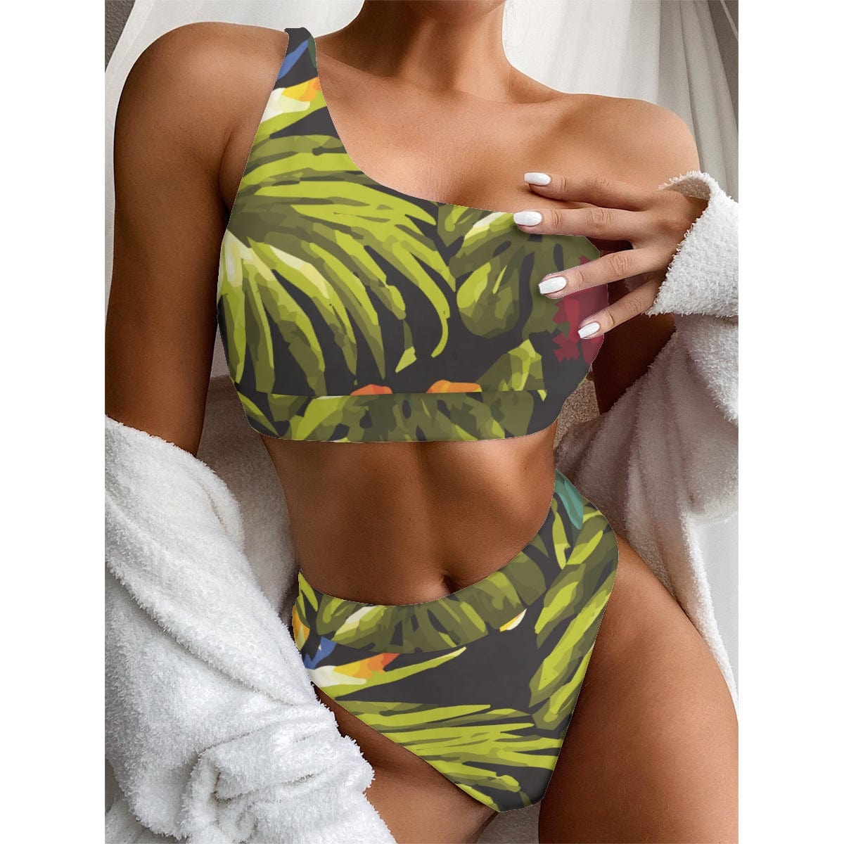 Yoycol 2 Piece 2XL / Tropics Jungle Bikini With Single Shoulder
