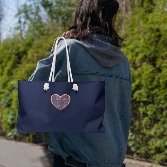 Navy Blue Up-Hearted Weekender Bag