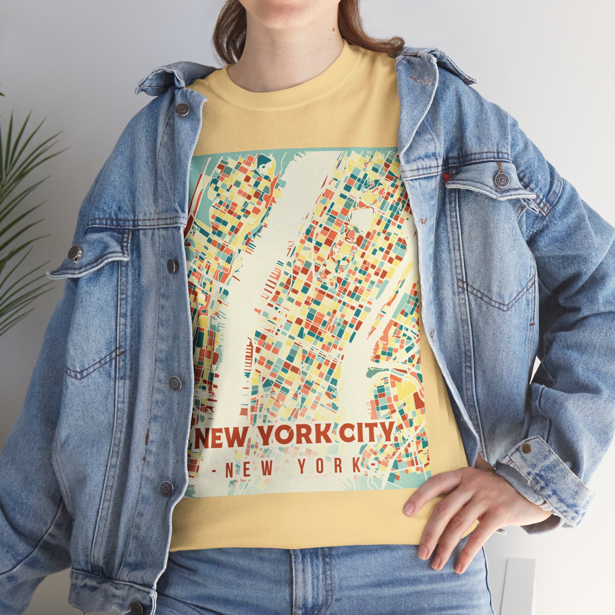 New York City Map Unisex Heavy Cotton Tee - Vintage Style Graphic T-Shirt