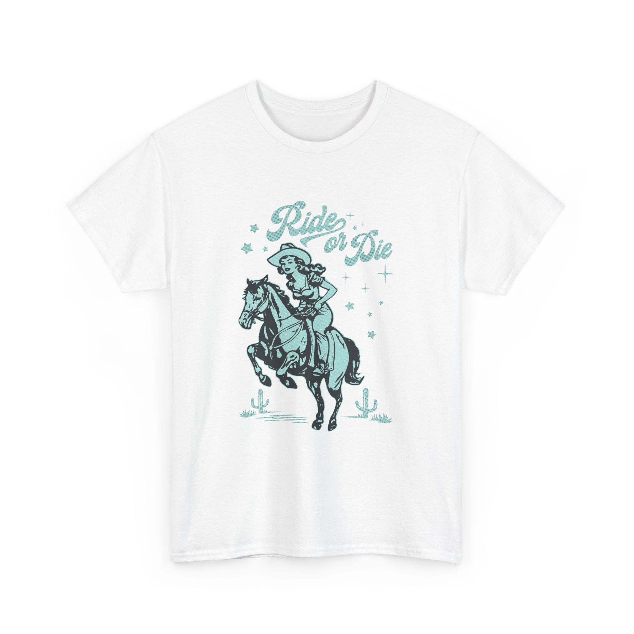 Ride or Die Teal Cowgirl - Unisex Heavy Cotton Tee