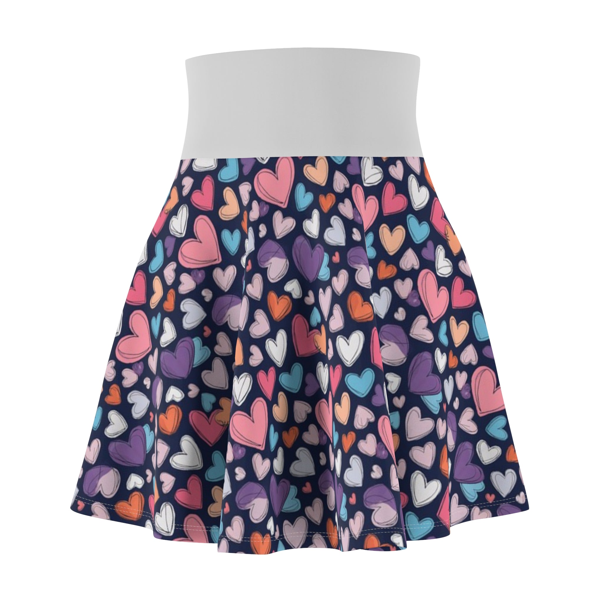 White Up-Hearted Women's Skater Skirt (AOP)