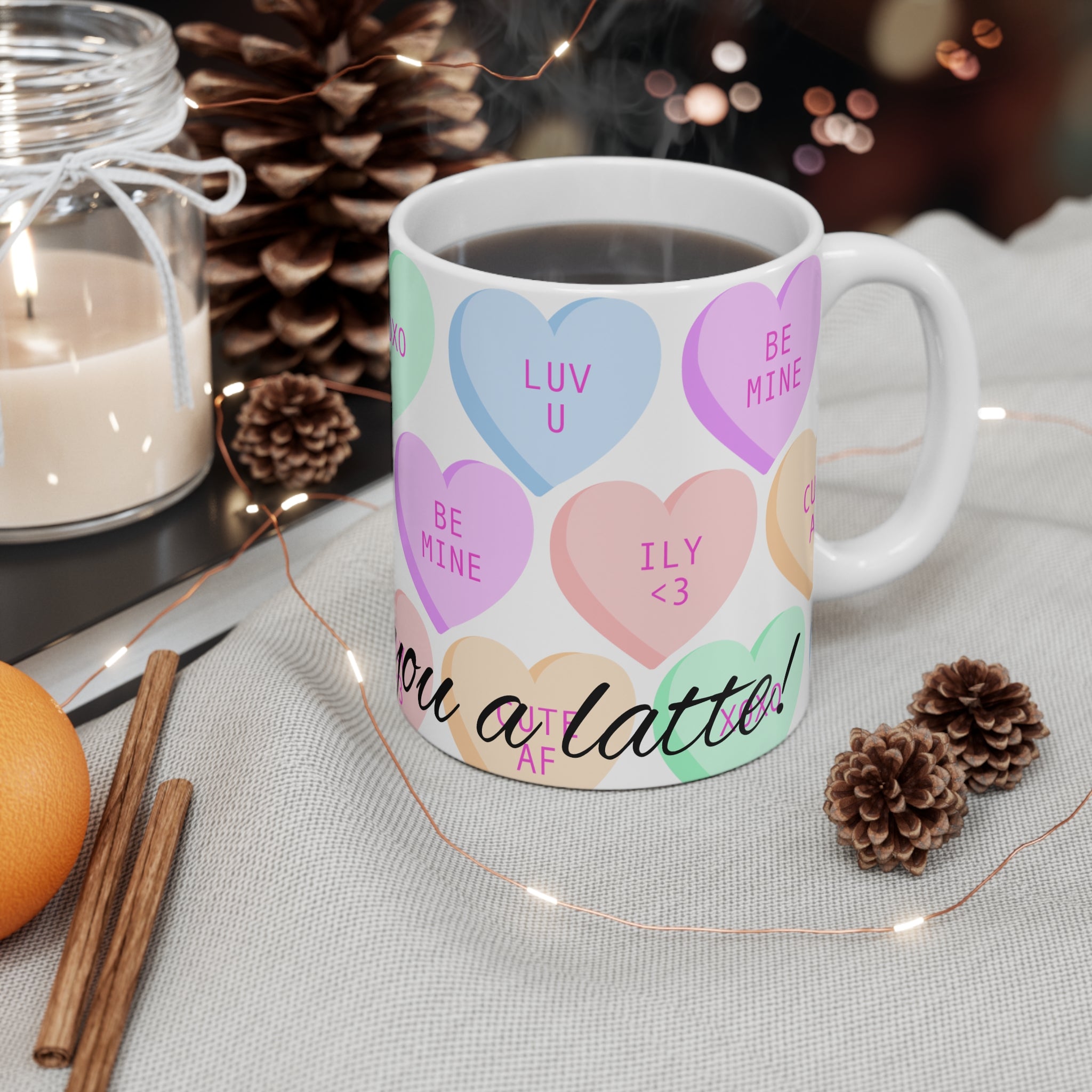 Colorful Love Hearts 11oz Mug - Perfect for Valentine's Day and Romantic Gifts