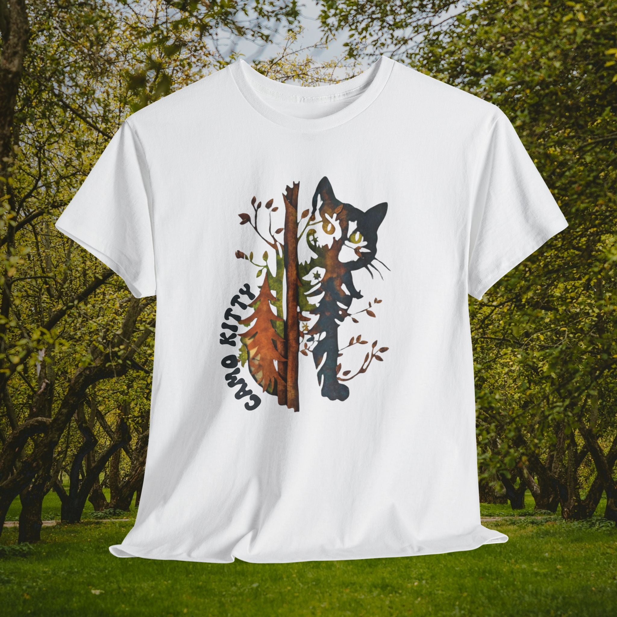 Camo Shy Kitty - Unisex Heavy Cotton Tee