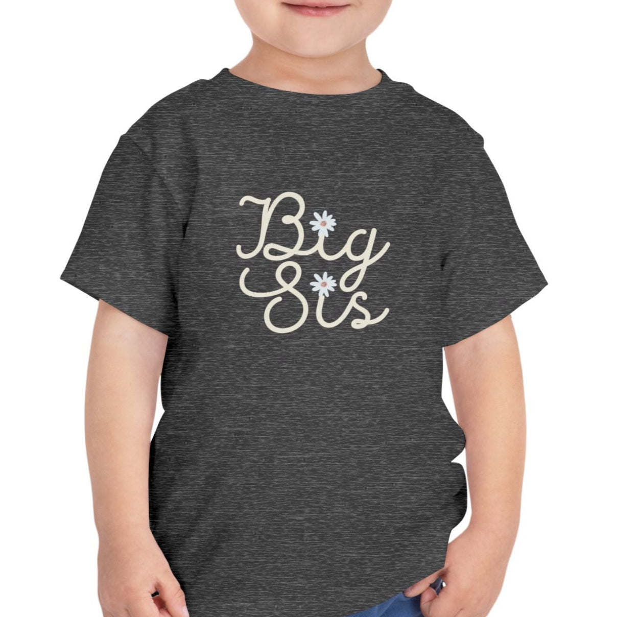 Big Sis Toddler Short Sleeve Tee - Cute Floral Design for Sibling Celebrations