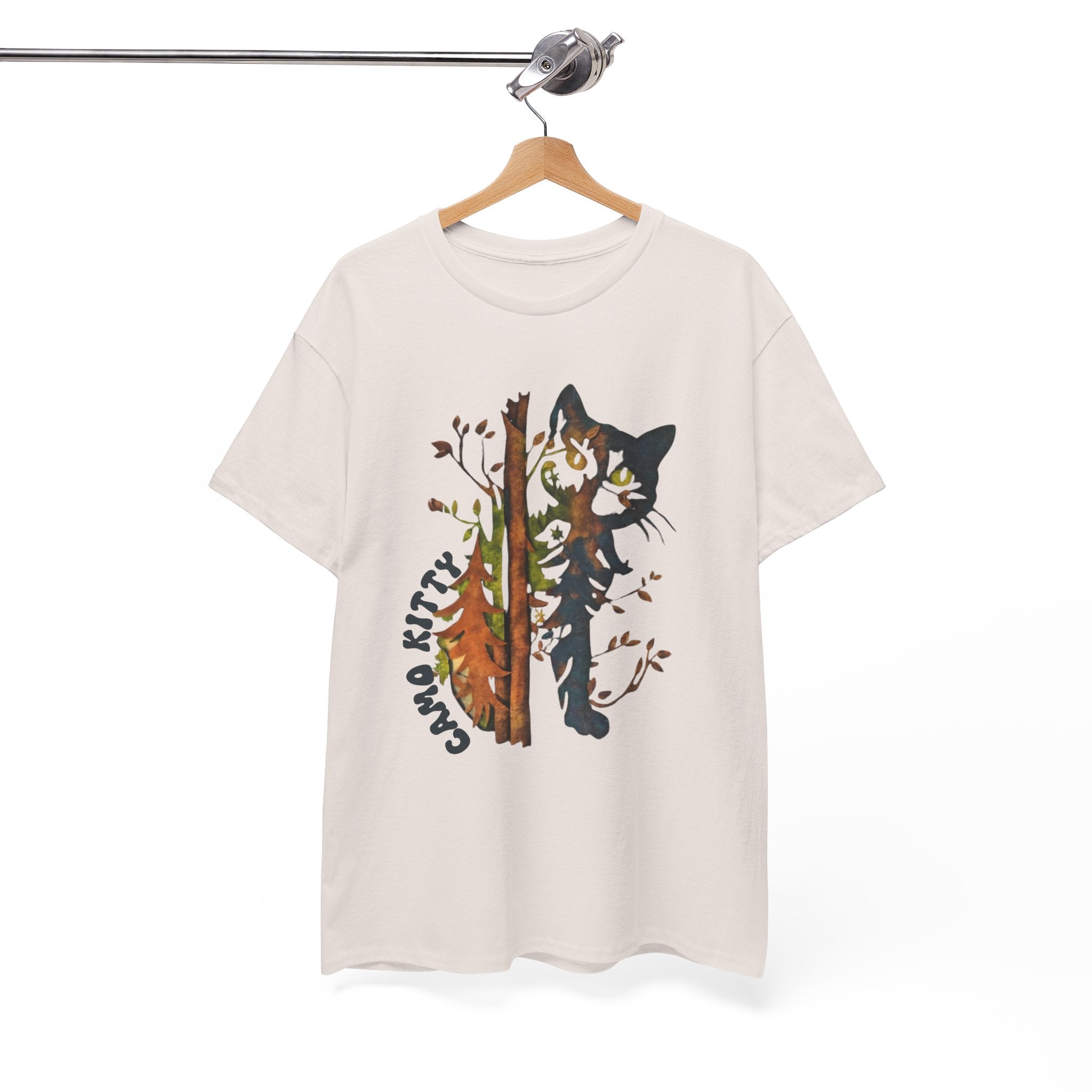 Camo Shy Kitty - Unisex Heavy Cotton Tee