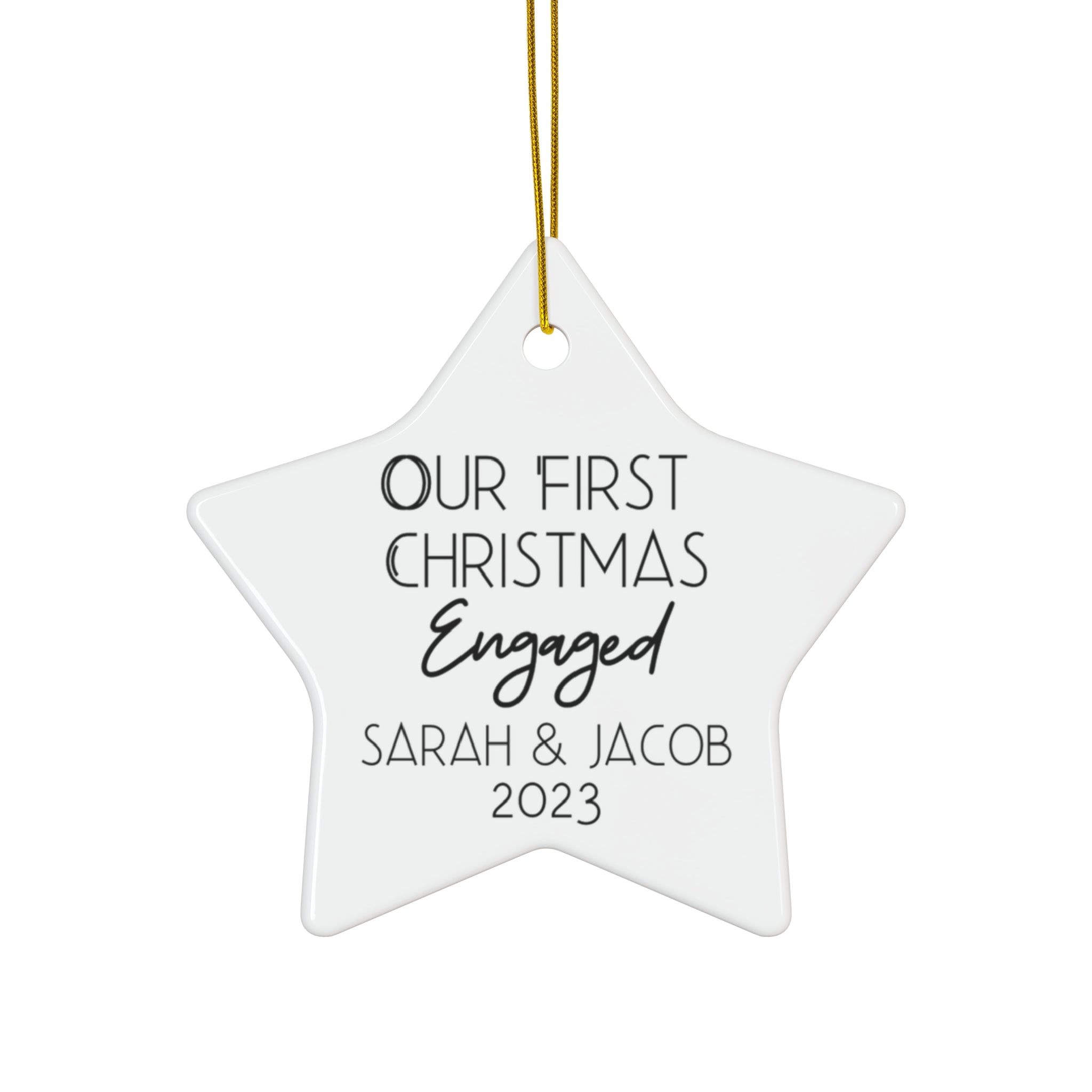 Simple First Engaged Christmas - Ceramic Ornament, 4 Shapes