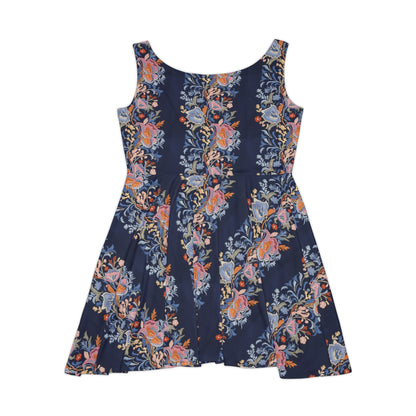 Navy Floral Stripe - Women's Skater Tank Dress (AOP)