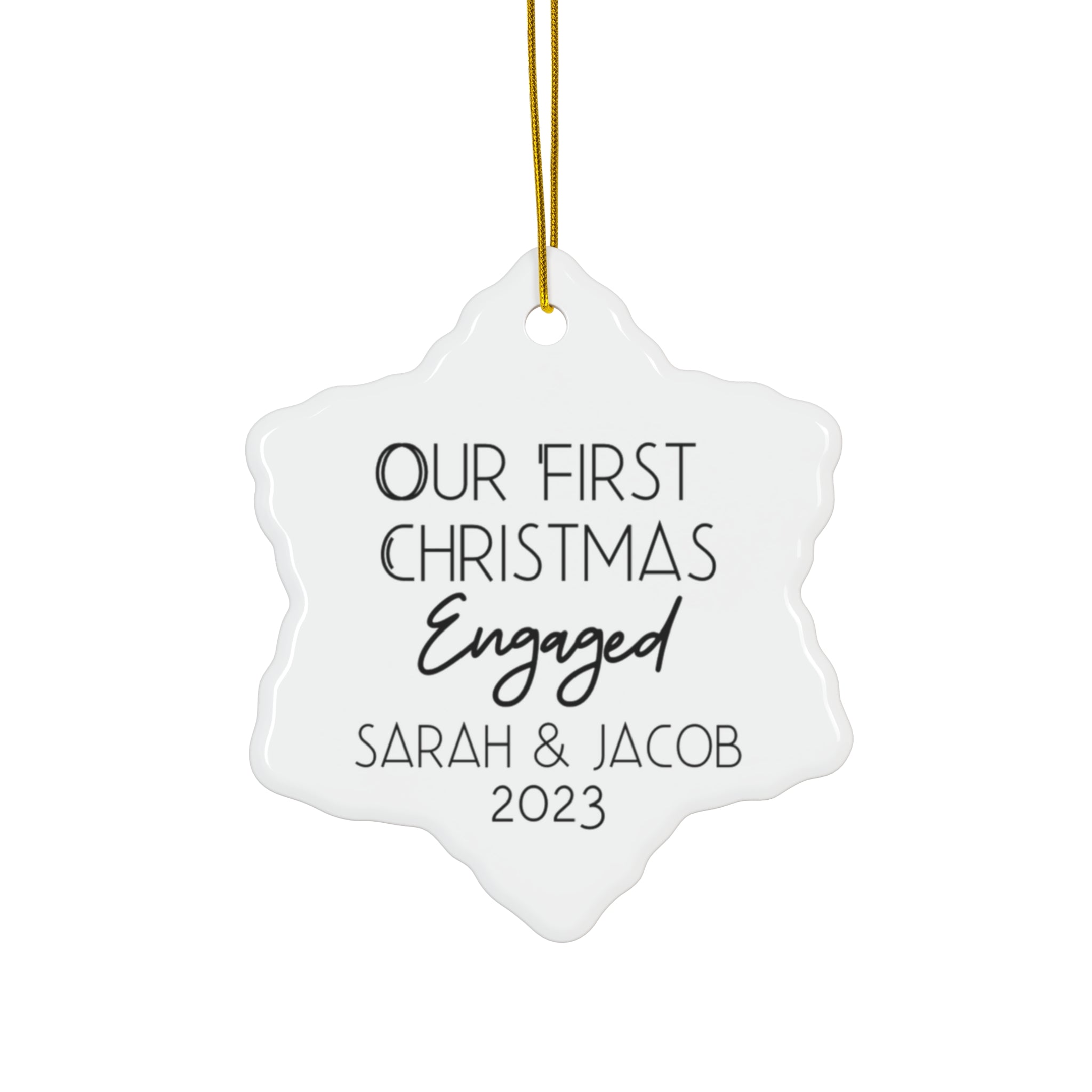 Simple First Engaged Christmas - Ceramic Ornament, 4 Shapes