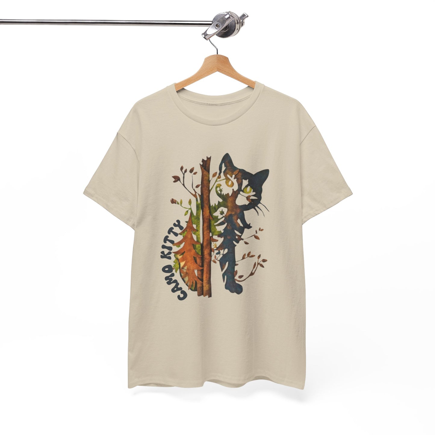 Camo Shy Kitty -Unisex Heavy Cotton Tee